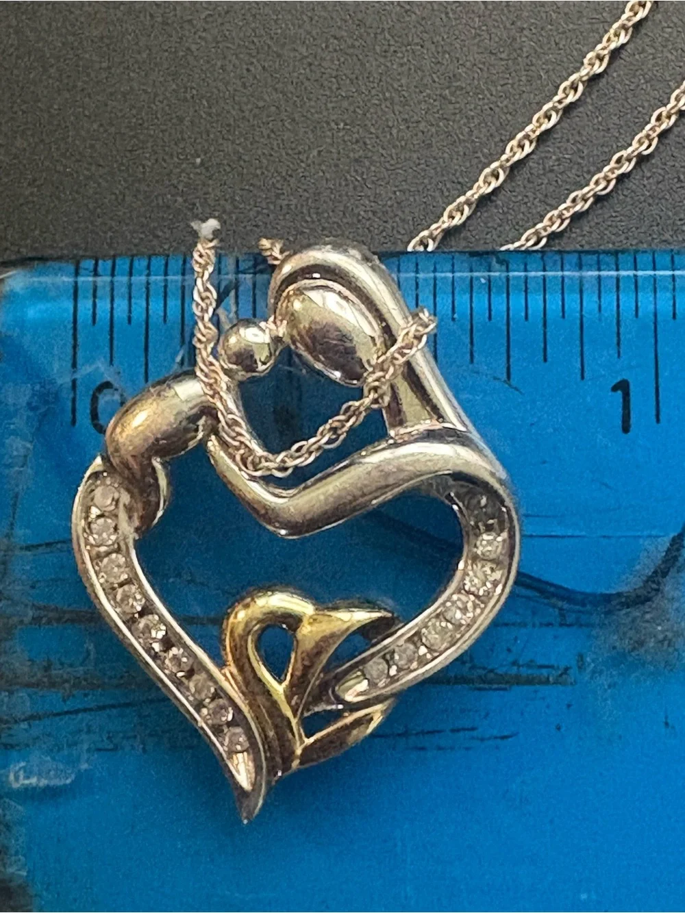 Heart Embrace Two-Tone Pendant Necklace - Silver & Gold, Mother & Child, Diamond